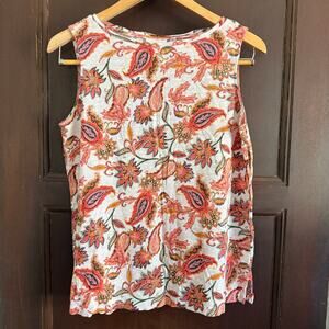 J.JILL | Love Linen Jersey Orange and brown Paisley Sleeveless Top Small Petite